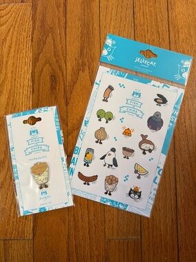 Jellycat London Fish & Chips Sticker Sheet + Chips Enamel Pin Set